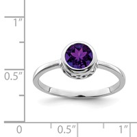 Sterling Silver Rhodium-plated Polished Amethyst Round Ring view 4