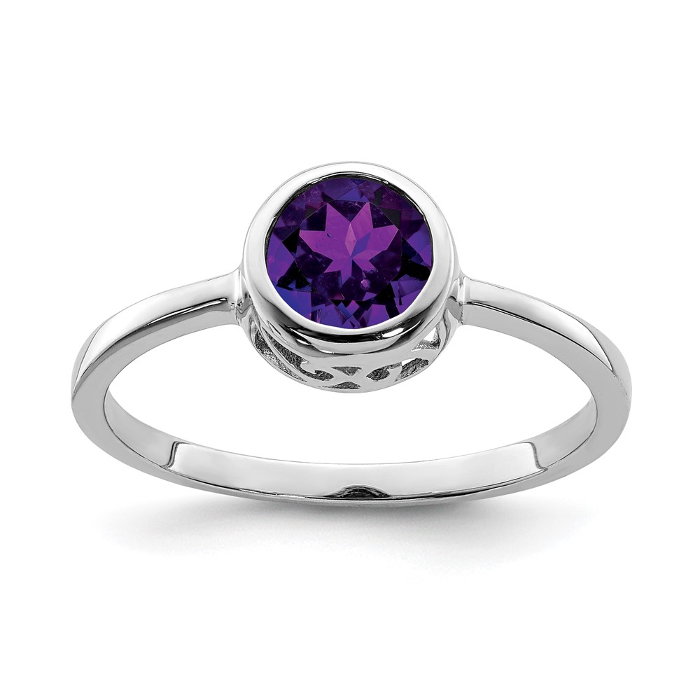 Sterling Silver Rhodium-plated Polished Amethyst Round Ring (QR6399AM-7)