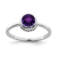 Sterling Silver Rhodium-plated Polished Amethyst Round Ring view 1