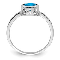 Sterling Silver Rhodium-plated Polished Blue Topaz Round Ring view 2