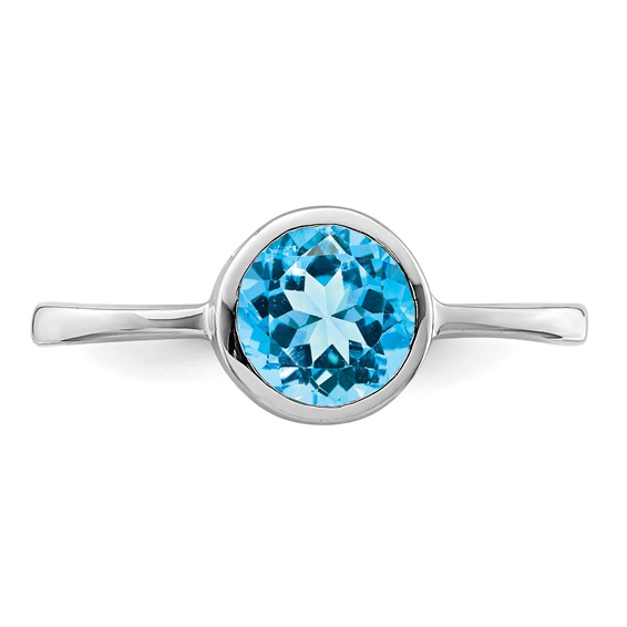 Sterling Silver Rhodium-plated Polished Round Gemstone Ring                