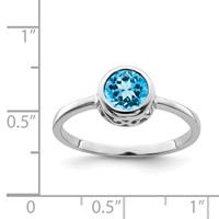 Sterling Silver Rhodium-plated Polished Blue Topaz Round Ring view 4