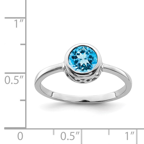 Sterling Silver Rhodium-plated Polished Round Gemstone Ring                