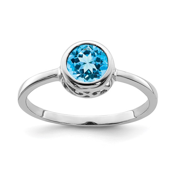 Sterling Silver Rhodium-plated Polished Round Gemstone Ring                