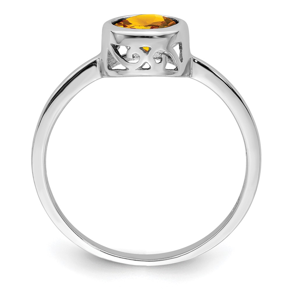 Sterling Silver Rhodium-plated Polished Citrine Round Ring (QR6399CI-6)