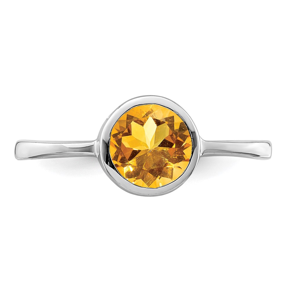 Sterling Silver Rhodium-plated Polished Citrine Round Ring (QR6399CI-6)