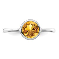 Sterling Silver Rhodium-plated Polished Citrine Round Ring view 5