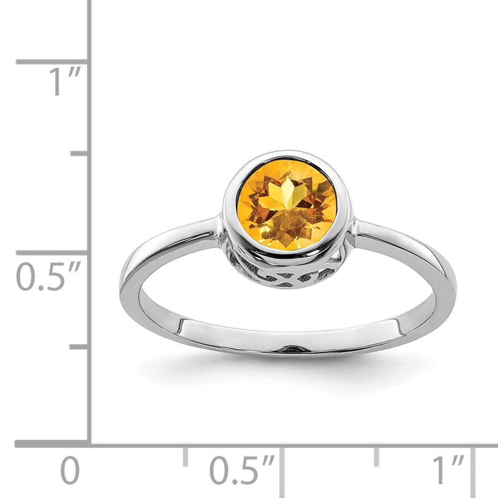 Sterling Silver Rhodium-plated Polished Citrine Round Ring (QR6399CI-6)