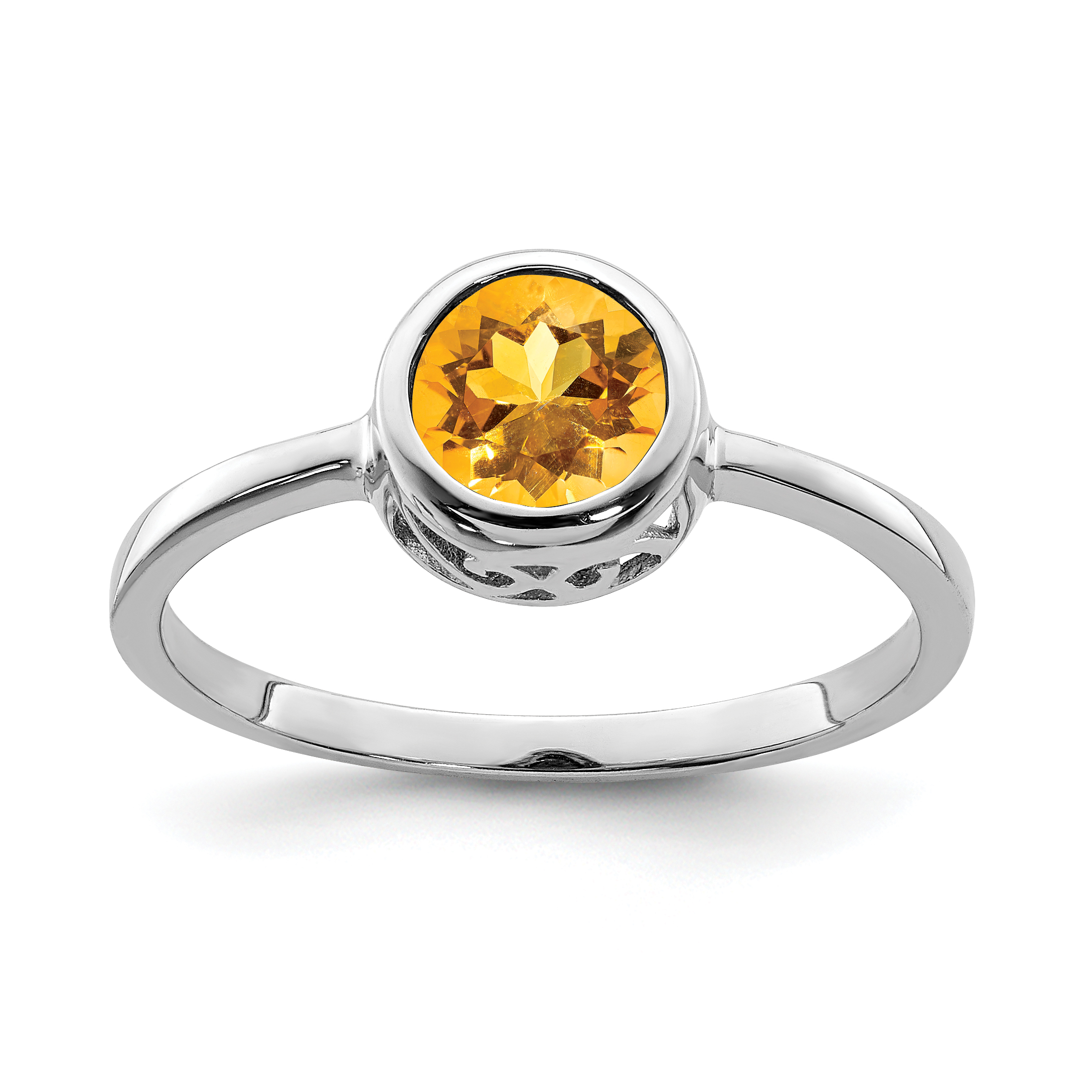 Sterling Silver Rhodium-plated Polished Citrine Round Ring (QR6399CI-6)