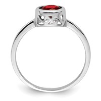 Sterling Silver Rhodium-plated Polished Garnet Round Ring view 2