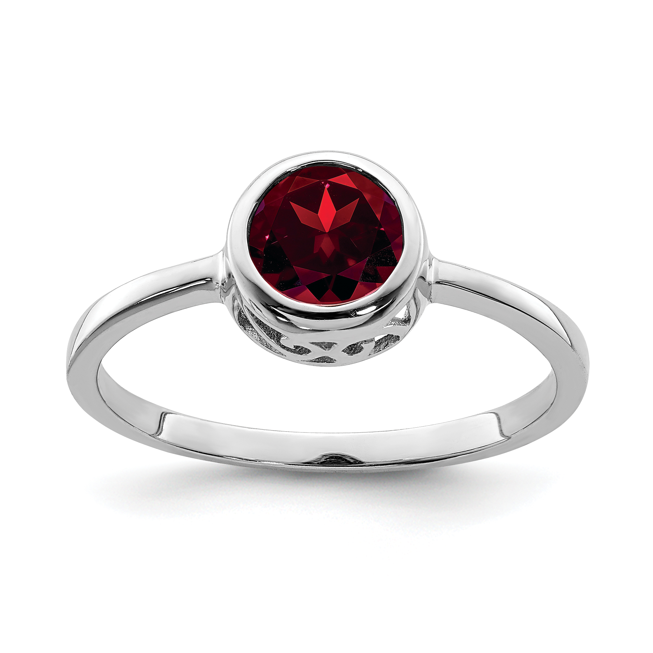 Sterling Silver Rhodium-plated Polished Garnet Round Ring (QR6399GA-6)