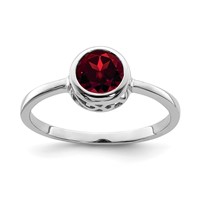 Sterling Silver Rhodium-plated Polished Garnet Round Ring view 1