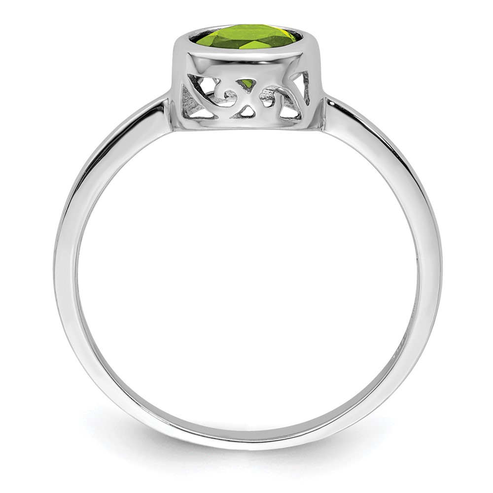 Sterling Silver Rhodium-plated Polished Peridot Round Ring (QR6399PE-6)