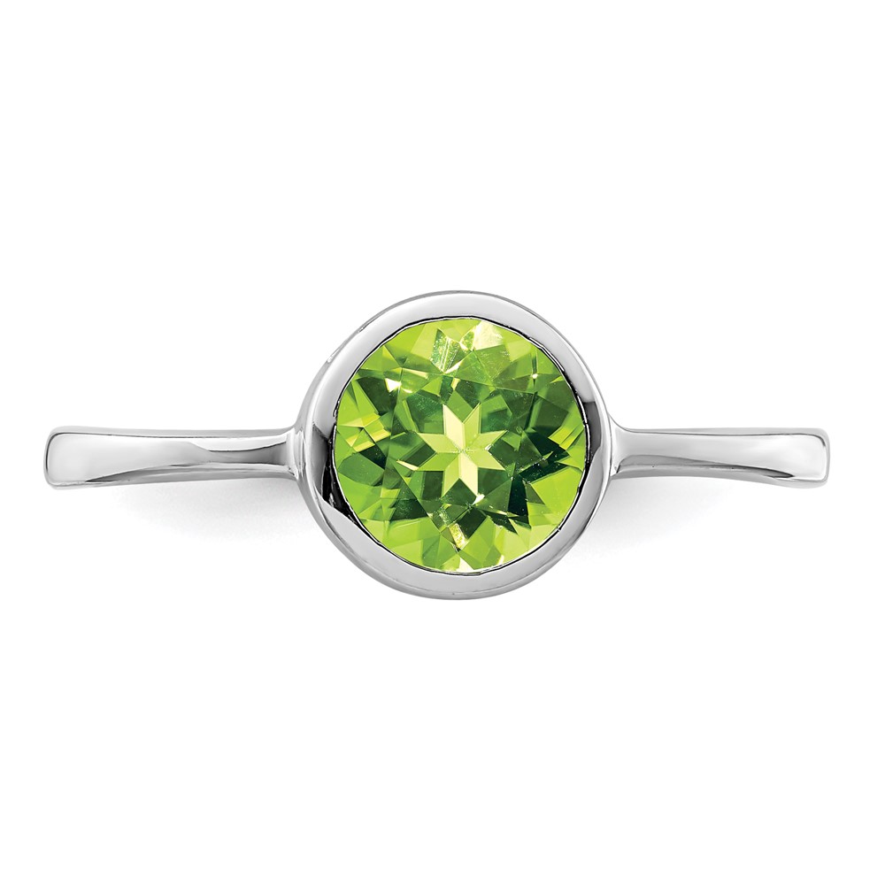 Sterling Silver Rhodium-plated Polished Peridot Round Ring (QR6399PE-6)