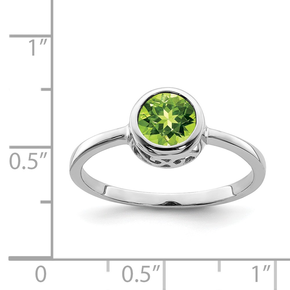 Sterling Silver Rhodium-plated Polished Peridot Round Ring (QR6399PE-6)