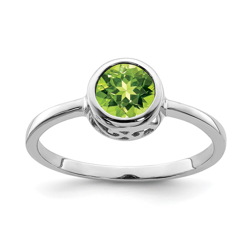 Sterling Silver Rhodium-plated Polished Peridot Round Ring (QR6399PE-6)