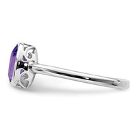 Sterling Silver Rhodium-plated Polished Amethyst Oval Ring view 3