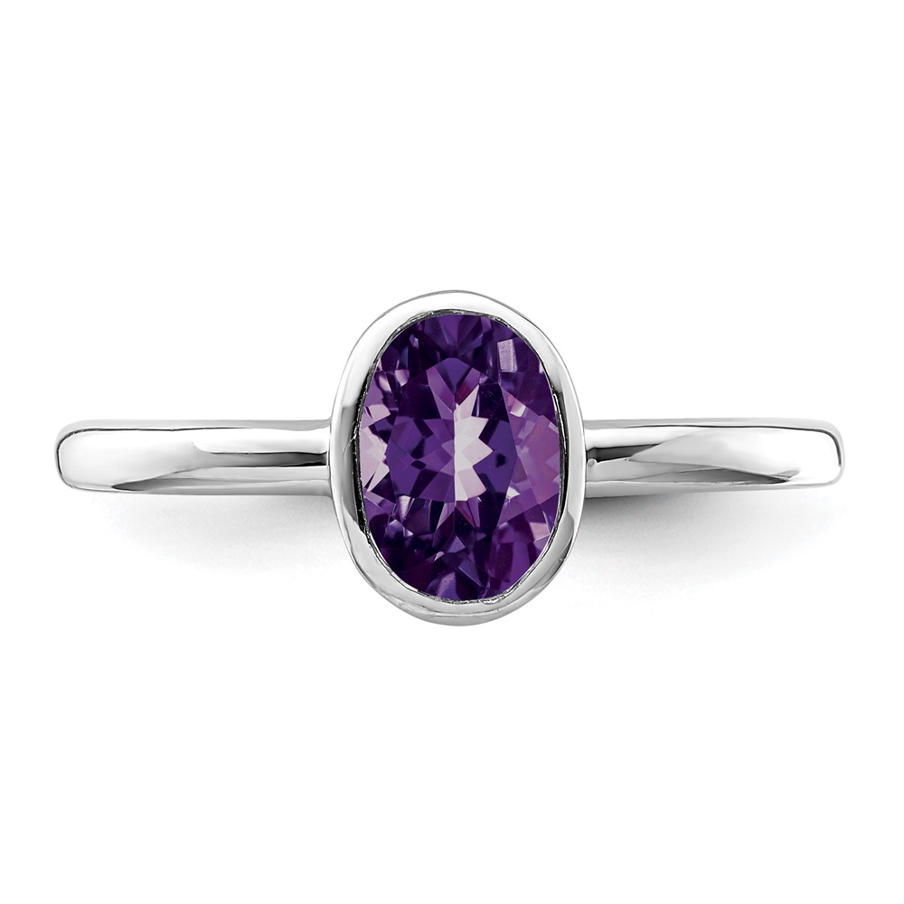 Sterling Silver Rhodium-plated Polished Amethyst Oval Ring (QR6400AM-8)