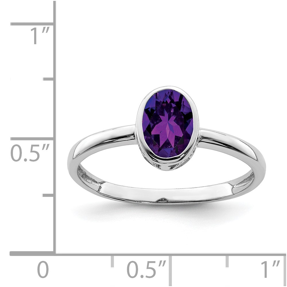 Sterling Silver Rhodium-plated Polished Amethyst Oval Ring (QR6400AM-8)