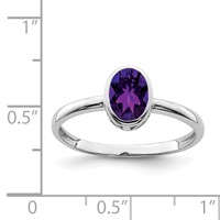 Sterling Silver Rhodium-plated Polished Amethyst Oval Ring view 4