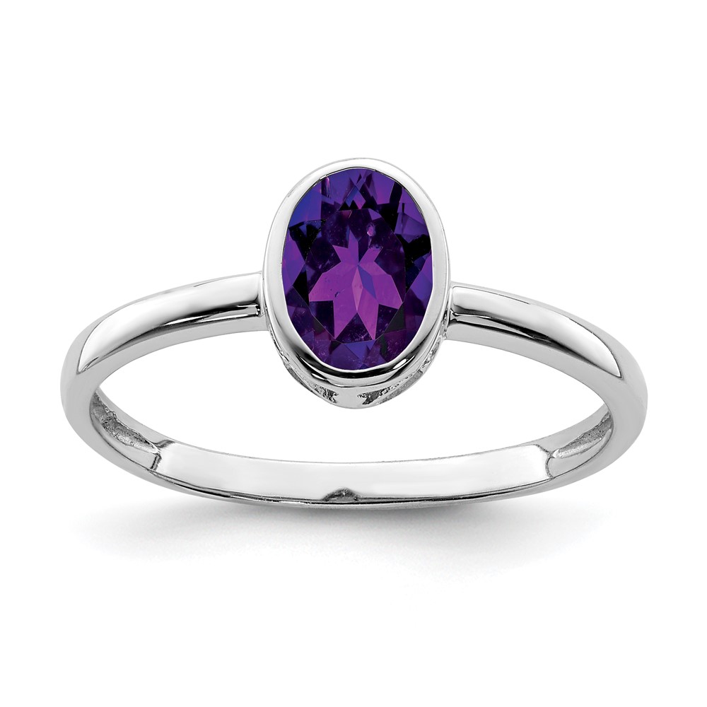 Sterling Silver Rhodium-plated Polished Amethyst Oval Ring (QR6400AM-6)