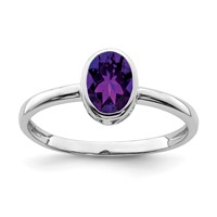 Sterling Silver Rhodium-plated Polished Amethyst Oval Ring view 1