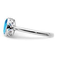 Sterling Silver Rhodium-plated Polished Blue Topaz Oval Ring view 3