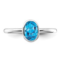 Sterling Silver Rhodium-plated Polished Blue Topaz Oval Ring view 5