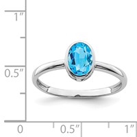 Sterling Silver Rhodium-plated Polished Blue Topaz Oval Ring view 4