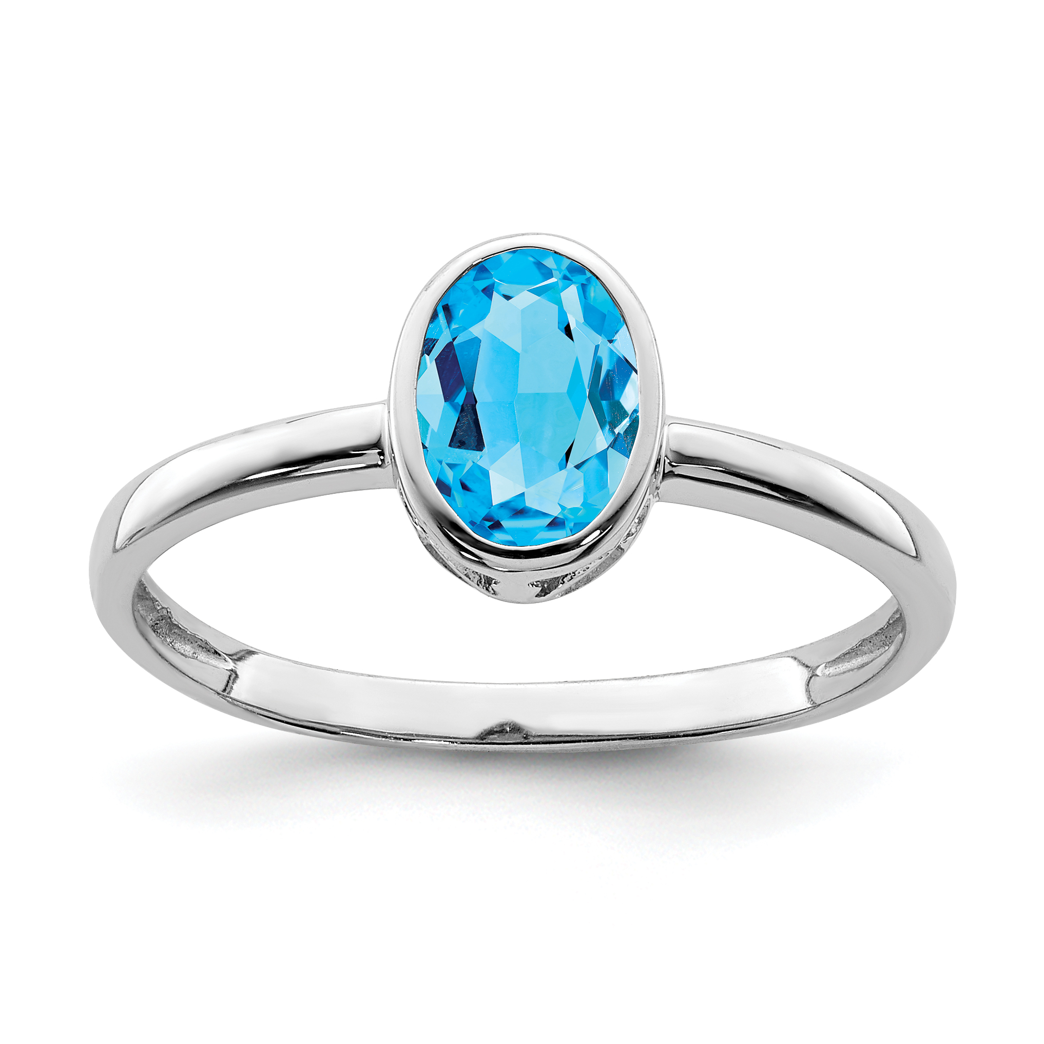 Sterling Silver Rhodium-plated Polished Blue Topaz Oval Ring (QR6400BT-6)