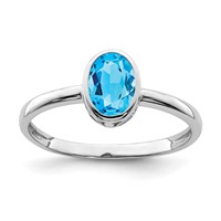 Sterling Silver Rhodium-plated Polished Blue Topaz Oval Ring view 1