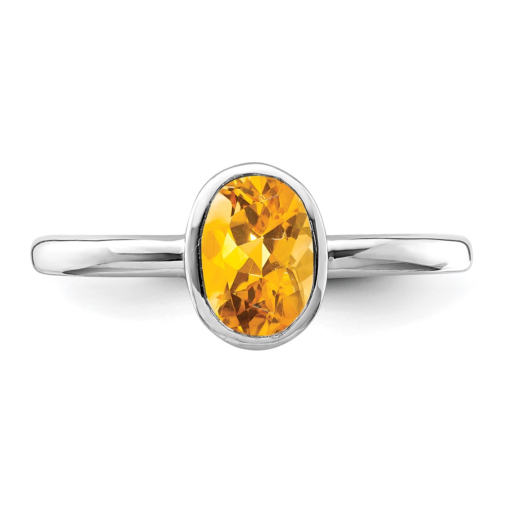 Sterling Silver Rhodium-plated Polished Citrine Oval Ring (QR6400CI-6)
