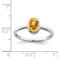 Sterling Silver Rhodium-plated Polished Citrine Oval Ring view 4