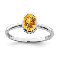 Sterling Silver Rhodium-plated Polished Citrine Oval Ring view 1