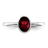 Sterling Silver Rhodium-plated Polished Garnet Oval Ring view 5