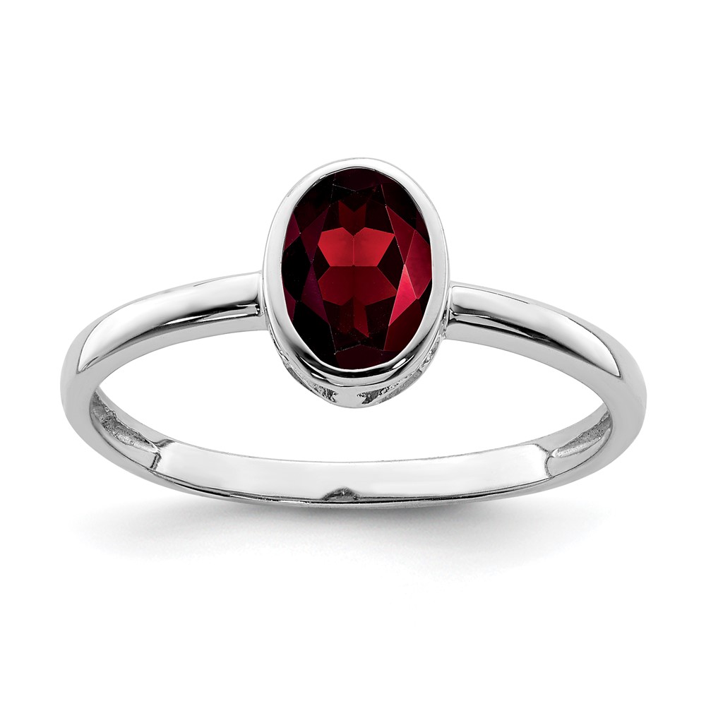 Sterling Silver Rhodium-plated Polished Garnet Oval Ring (QR6400GA-6)