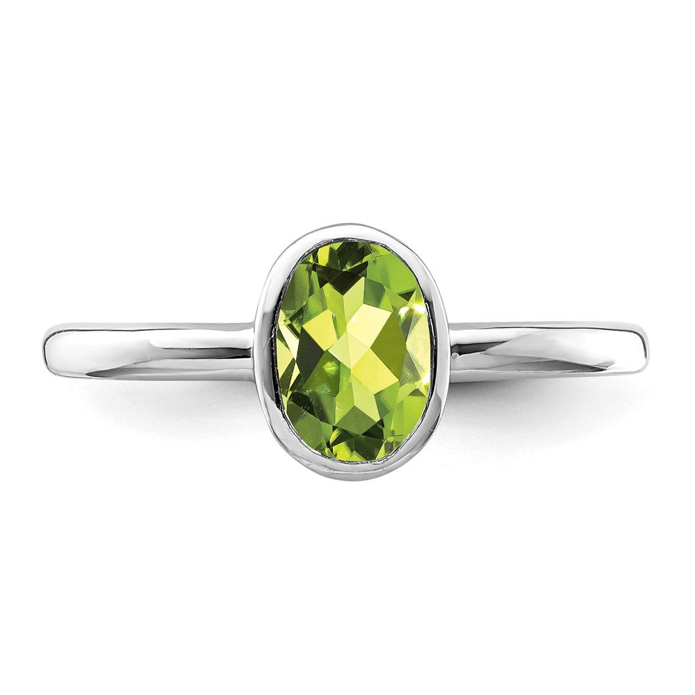 Sterling Silver Rhodium-plated Polished Peridot Oval Ring (QR6400PE-6)