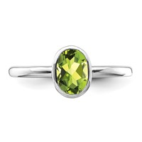Sterling Silver Rhodium-plated Polished Peridot Oval Ring view 5