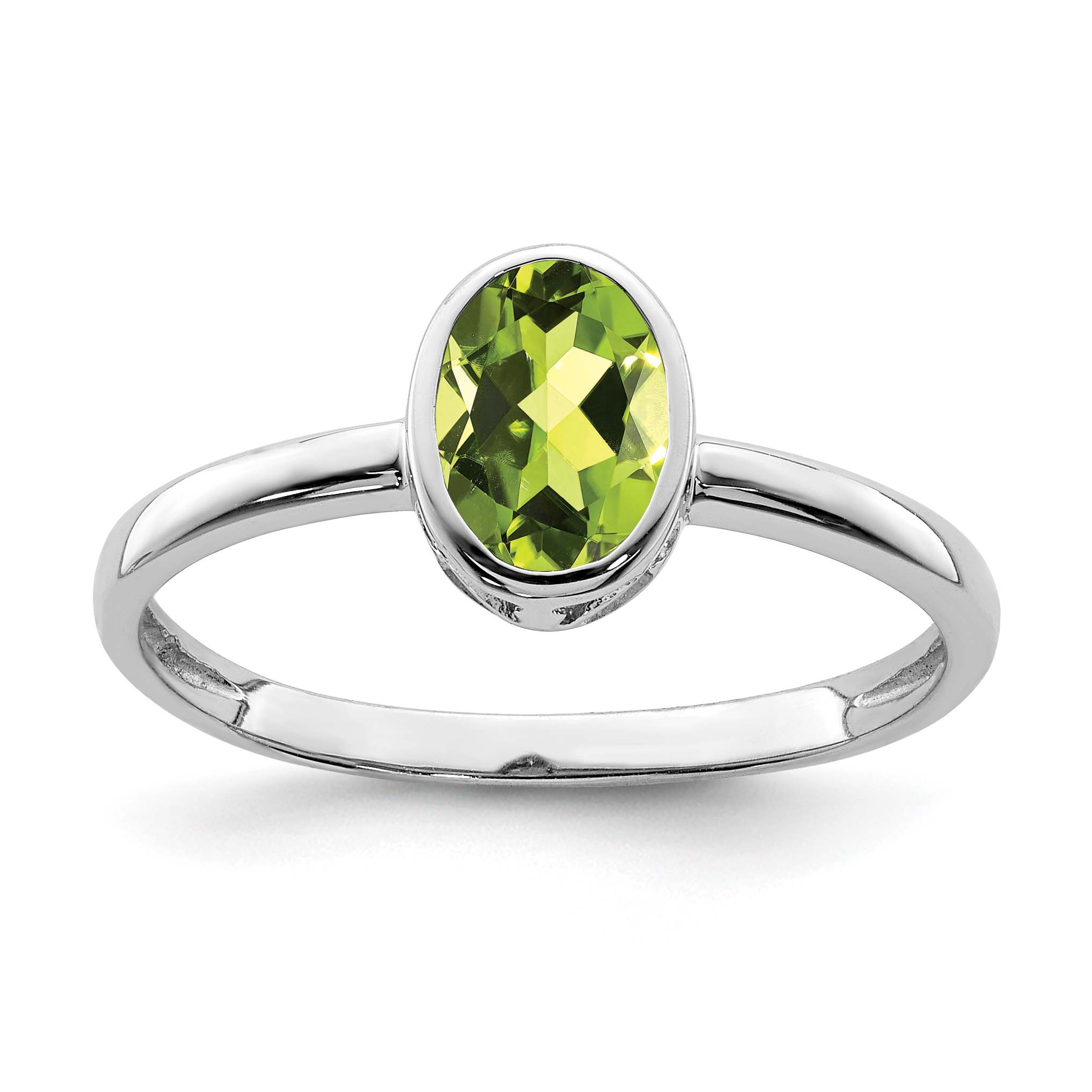 Sterling Silver Rhodium-plated Polished Peridot Oval Ring (QR6400PE-6)