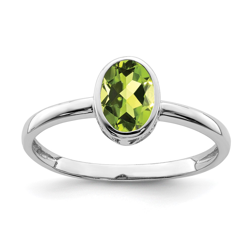 Sterling Silver Rhodium-plated Polished Peridot Oval Ring (QR6400PE-6)