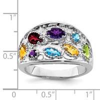 Sterling Silver Rhodium-plt Amethyst Citrine Blue Topaz Garnet Peridot Ring view 4