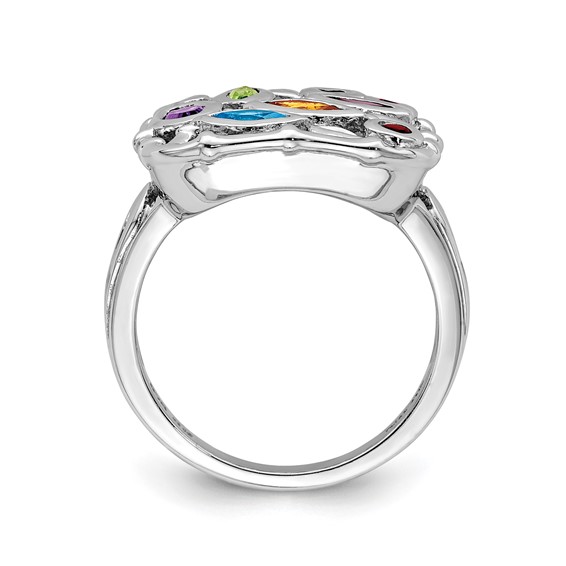 Sterling Silver Rhodium-plated Multi Gemstone Ring