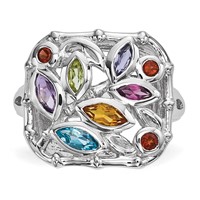 Sterling Silver Rhodium-plated Multi Gemstone Ring view 4