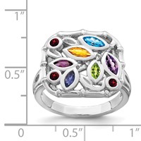 Sterling Silver Rhodium-plated Multi Gemstone Ring view 5
