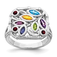 Sterling Silver Rhodium-plated Multi Gemstone Ring view 1