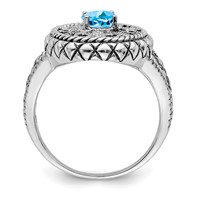 Sterling Silver Rhodium Ring with 14K Accent Blue Topaz & CZ Oval Fancy view 2