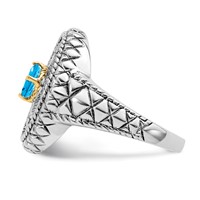 Sterling Silver Rhodium Ring with 14K Accent Blue Topaz & CZ Oval Fancy view 3