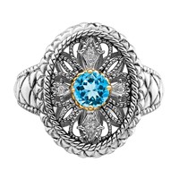 Sterling Silver Rhodium Ring with 14K Accent Blue Topaz & CZ Oval Fancy view 4