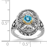 Sterling Silver Rhodium Ring with 14K Accent Blue Topaz & CZ Oval Fancy view 5