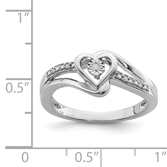 Sterling Silver Rhodium Plated Diamond Heart Ring